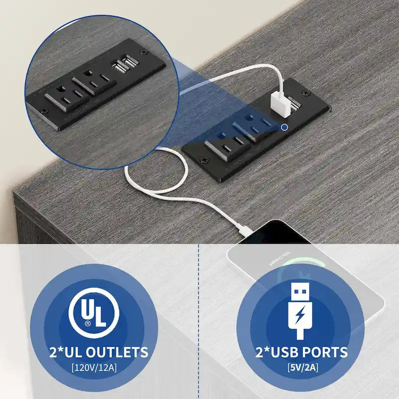 Classeur mobile 3 tiroirs avec éclairage LED et station de recharge, compatible avec les formats A4/Lettre