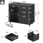 Classeur mobile 3 tiroirs avec éclairage LED et station de recharge, compatible avec les formats A4/Lettre