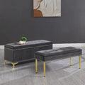 Ensemble de grands bancs de rangement, bancs 2 en 1 avec garniture cloutée, bancs en velours capitonné avec pieds dorés, supporte 113 kg