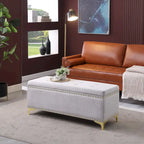 Ensemble de grands bancs de rangement, bancs 2 en 1 avec garniture cloutée, bancs en velours capitonné avec pieds dorés, supporte 113 kg