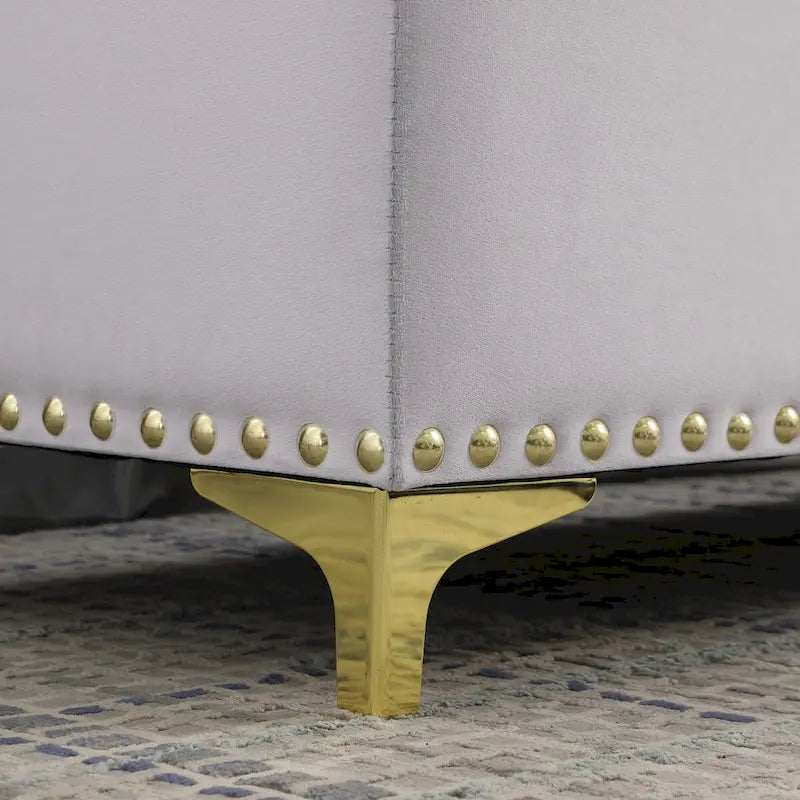 Ensemble de grands bancs de rangement, bancs 2 en 1 avec garniture cloutée, bancs en velours capitonné avec pieds dorés, supporte 113 kg