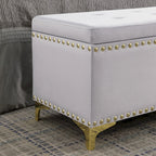 Ensemble de grands bancs de rangement, bancs 2 en 1 avec garniture cloutée, bancs en velours capitonné avec pieds dorés, supporte 113 kg