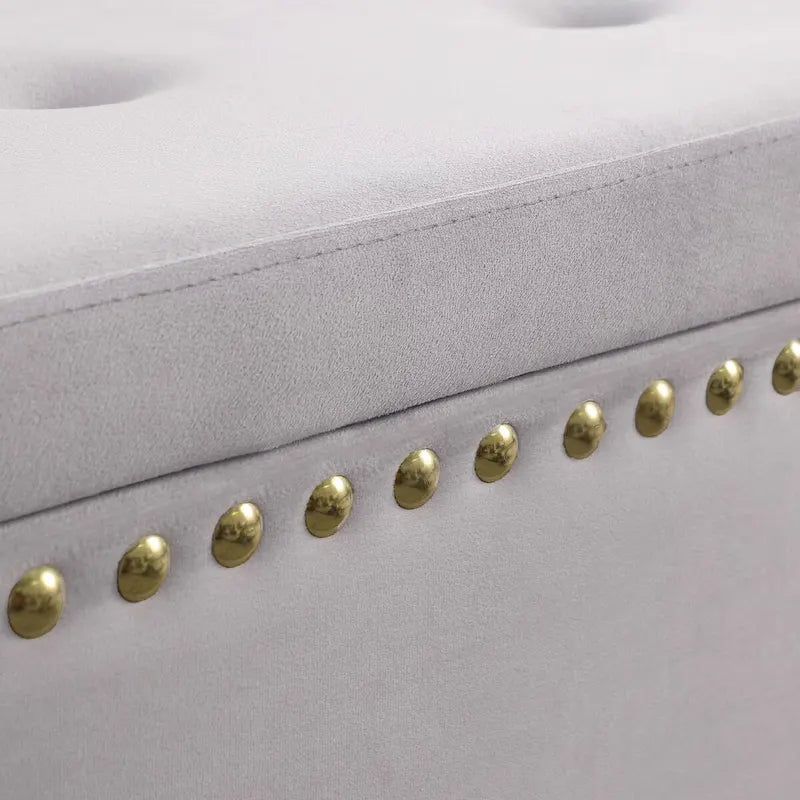 Ensemble de grands bancs de rangement, bancs 2 en 1 avec garniture cloutée, bancs en velours capitonné avec pieds dorés, supporte 113 kg
