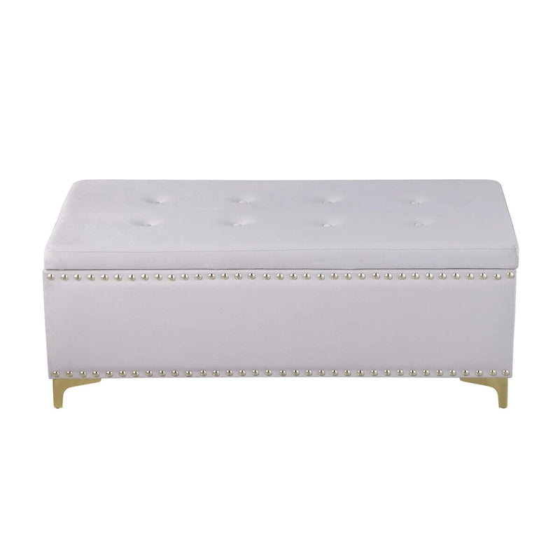 Ensemble de grands bancs de rangement, bancs 2 en 1 avec garniture cloutée, bancs en velours capitonné avec pieds dorés, supporte 113 kg