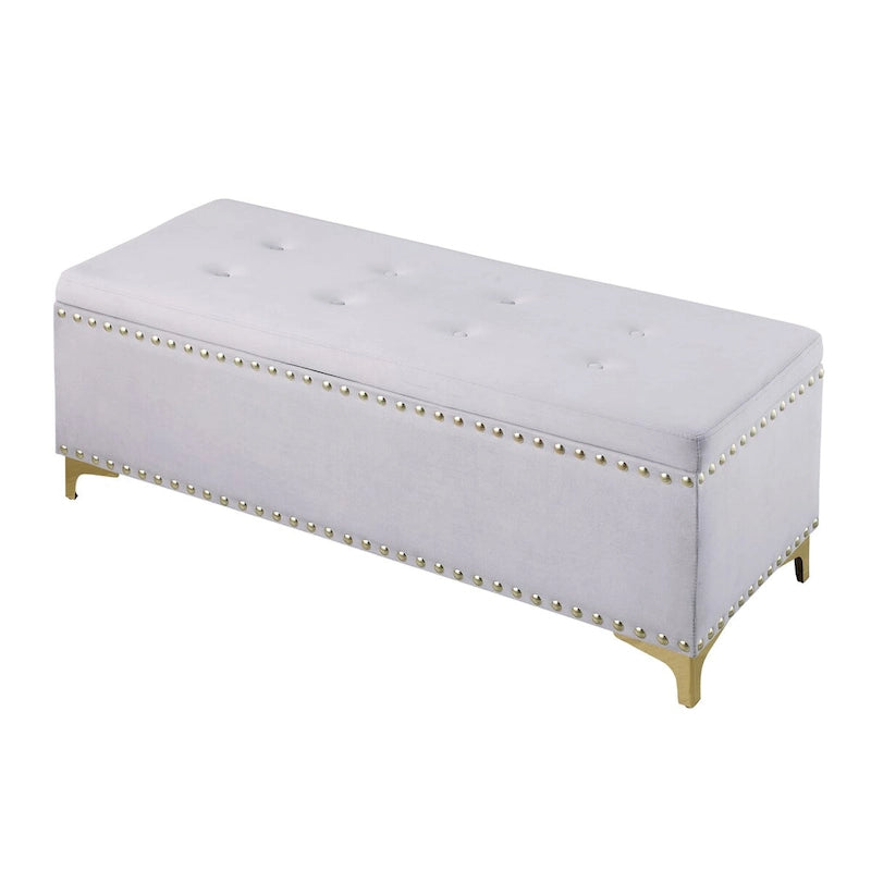 Ensemble de grands bancs de rangement, bancs 2 en 1 avec garniture cloutée, bancs en velours capitonné avec pieds dorés, supporte 113 kg