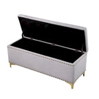 Ensemble de grands bancs de rangement, bancs 2 en 1 avec garniture cloutée, bancs en velours capitonné avec pieds dorés, supporte 113 kg