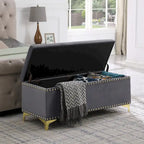 Ensemble de grands bancs de rangement, bancs 2 en 1 avec garniture cloutée, bancs en velours capitonné avec pieds dorés, supporte 113 kg