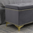 Ensemble de grands bancs de rangement, bancs 2 en 1 avec garniture cloutée, bancs en velours capitonné avec pieds dorés, supporte 113 kg