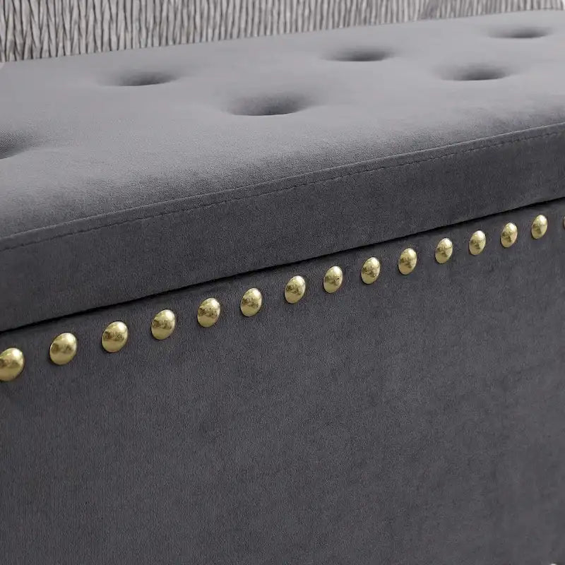 Ensemble de grands bancs de rangement, bancs 2 en 1 avec garniture cloutée, bancs en velours capitonné avec pieds dorés, supporte 113 kg