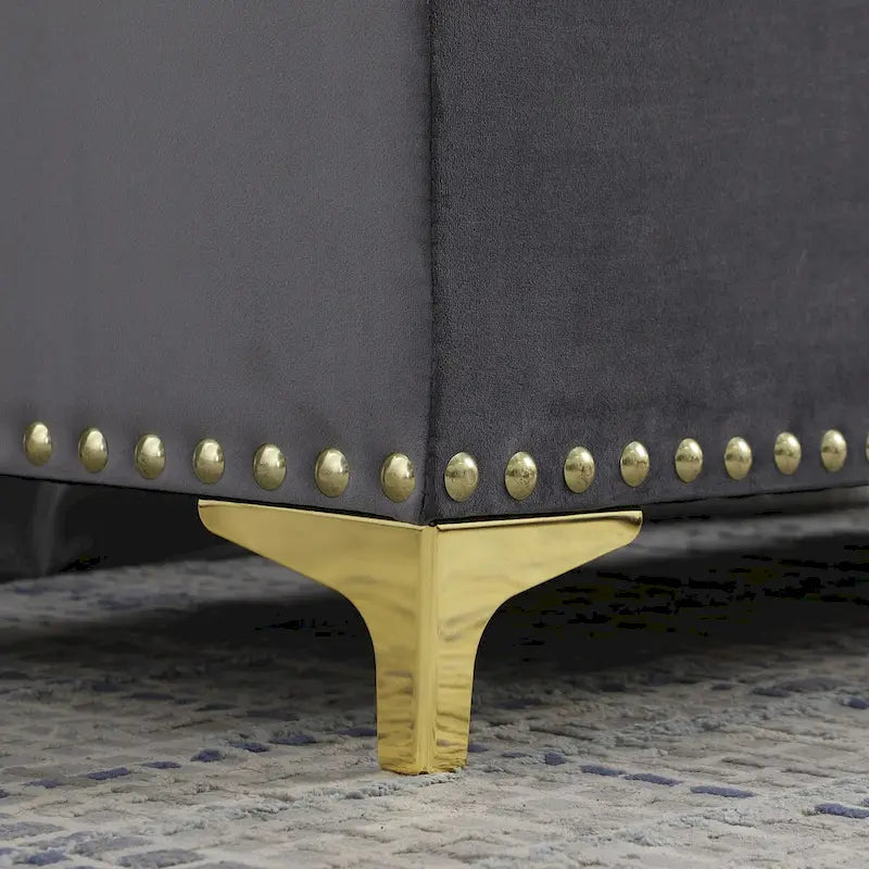 Ensemble de grands bancs de rangement, bancs 2 en 1 avec garniture cloutée, bancs en velours capitonné avec pieds dorés, supporte 113 kg