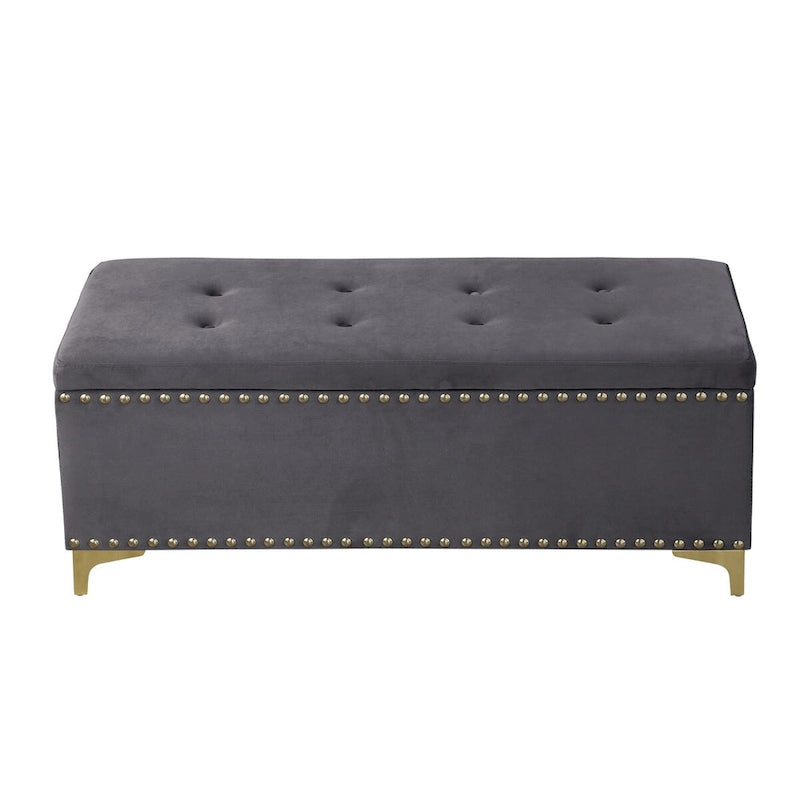 Ensemble de grands bancs de rangement, bancs 2 en 1 avec garniture cloutée, bancs en velours capitonné avec pieds dorés, supporte 113 kg