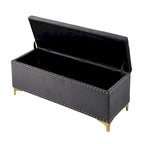 Ensemble de grands bancs de rangement, bancs 2 en 1 avec garniture cloutée, bancs en velours capitonné avec pieds dorés, supporte 113 kg