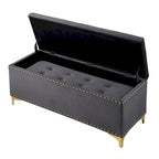 Ensemble de grands bancs de rangement, bancs 2 en 1 avec garniture cloutée, bancs en velours capitonné avec pieds dorés, supporte 113 kg