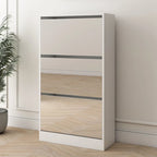 Meuble à chaussures étroit avec miroir, range-chaussures fin en bois à 3 niveaux pour maison et appartement, blanc