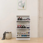 Meuble à chaussures étroit avec miroir, range-chaussures fin en bois à 3 niveaux pour maison et appartement, blanc