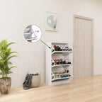 Meuble à chaussures étroit avec miroir, range-chaussures fin en bois à 3 niveaux pour maison et appartement, blanc